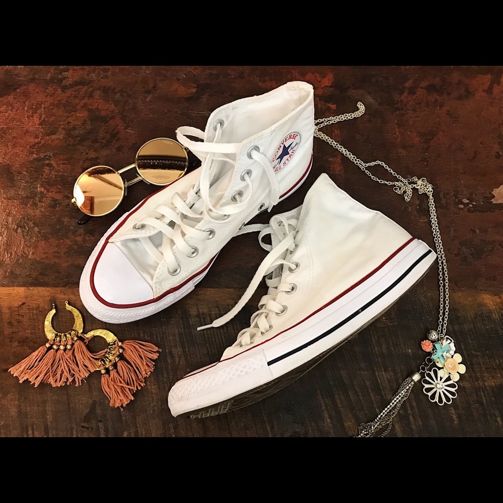 size 8 women’s white high top converse